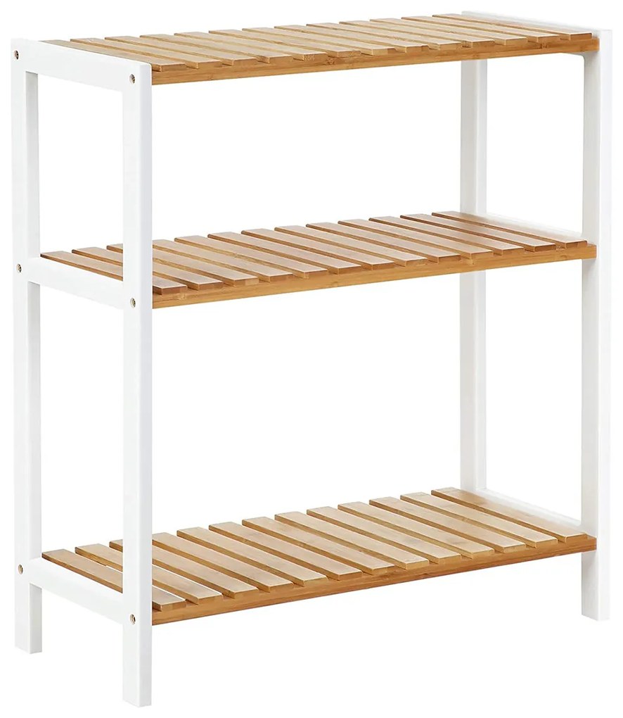 Prateleira de armazenamento de bambu SONGMICS, sapateira de 3 níveis para plantas, multiuso, para entrada, banheiro, sala de estar, varanda, cozinha, natural e branco BCB33WN