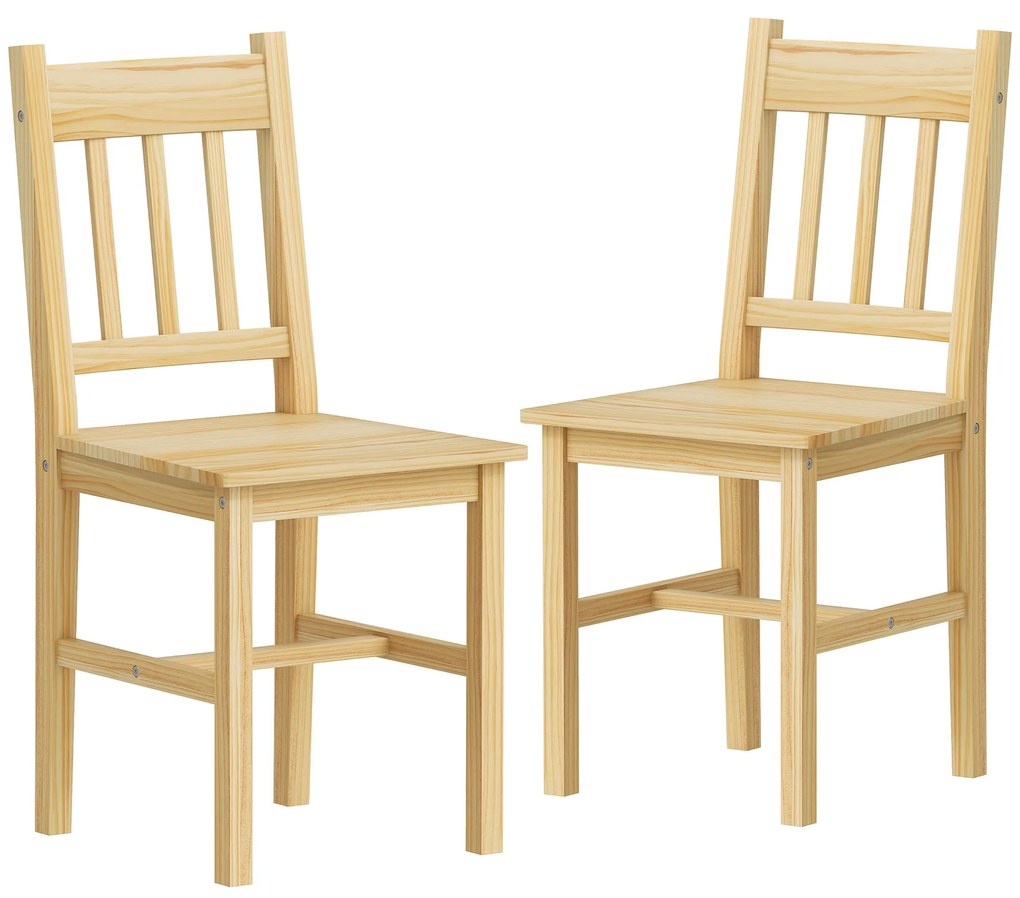 HOMCOM Conjunto de 2 Cadeiras de Sala de Jantar com Encosto de Ripas Estrutura de Madeira de Pinho 41x46,5x85,5 cm Madeira