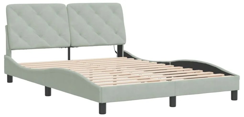 Estrutura de cama c/ luzes LED 140x190 cm veludo cinzento-claro