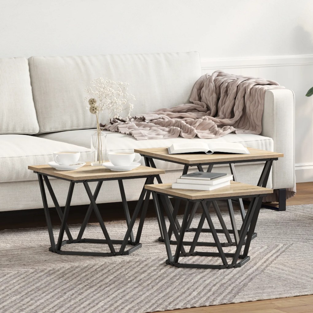 Mesas Laterais vidaXL 3 pcs Carvalho Sonoma Madeira Engenharia