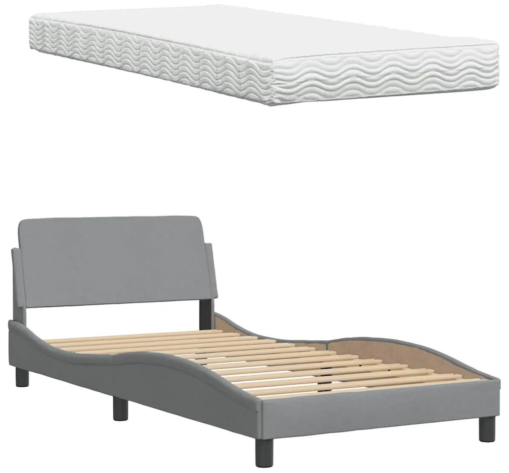 Cama com colchão 100x200 cm tecido cinzento-claro