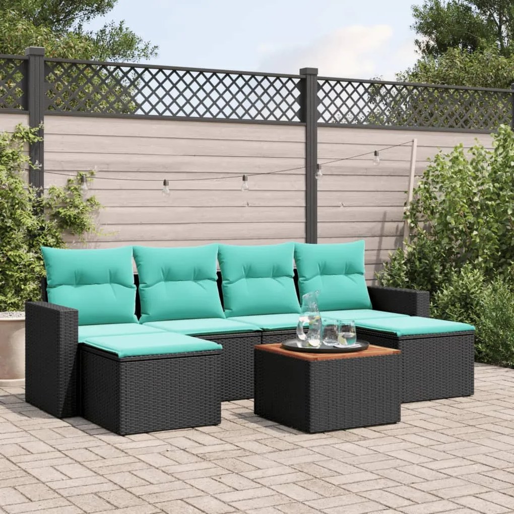 vidaXL 7 pcs conjunto de sofás p/ jardim c/ almofadões vime PE preto
