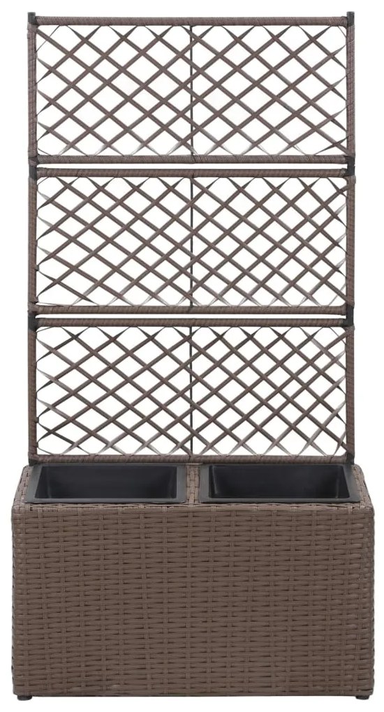 Floreira com treliça e 2 vasos 58x30x107 cm vime PE castanho