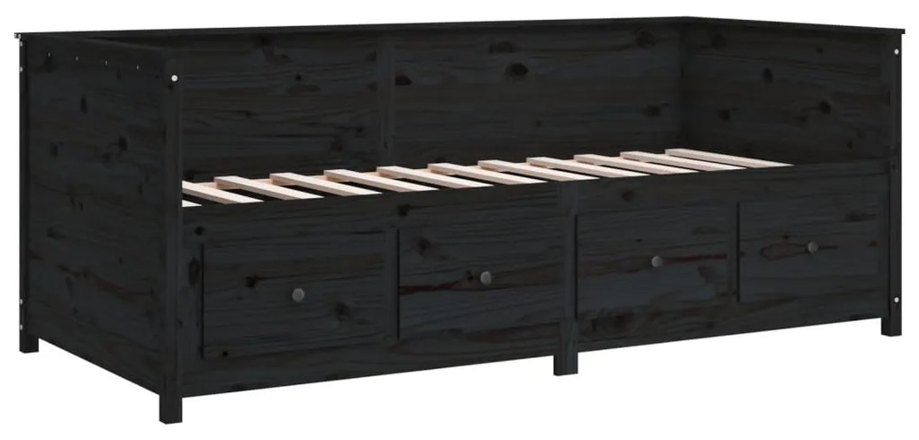 Sofá-cama 100x200 cm madeira de pinho maciça preto
