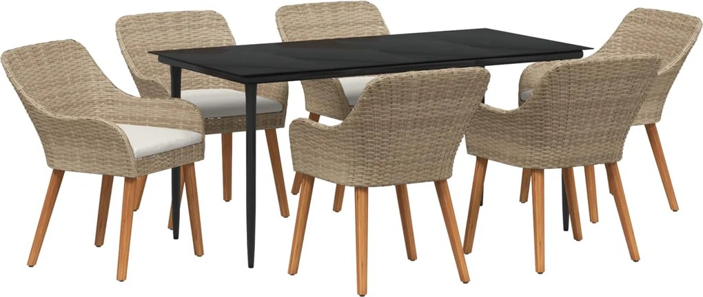 vidaXL Conjunto de Jantar para Jardim com almofada 7 pcs Bege vime PE