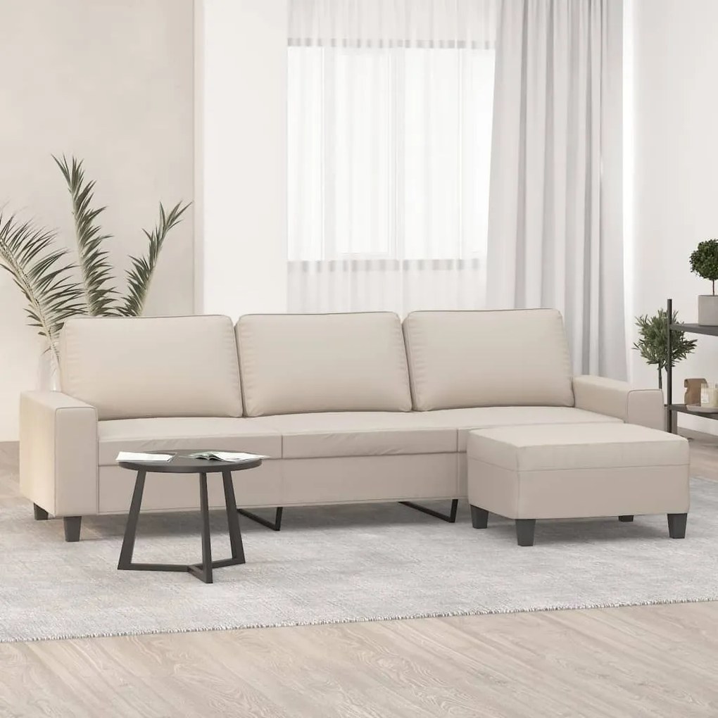 vidaXL Sofá de 3 lugares c/ apoio pés 210 cm tecido microfibra creme