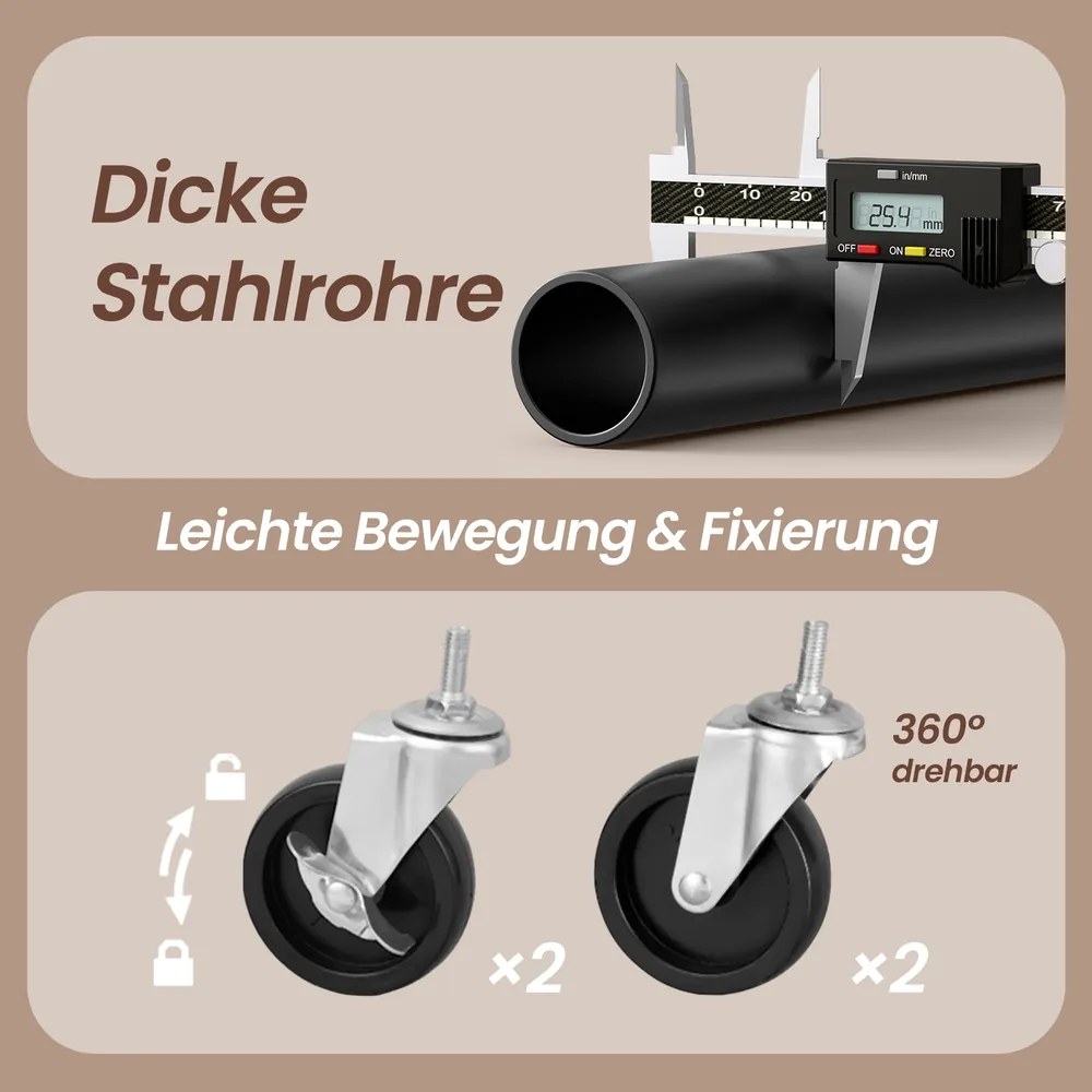 Guarda roupa aberto 49 x 130 x 198 cm, cabide com 2 barras para roupas com rodas preto