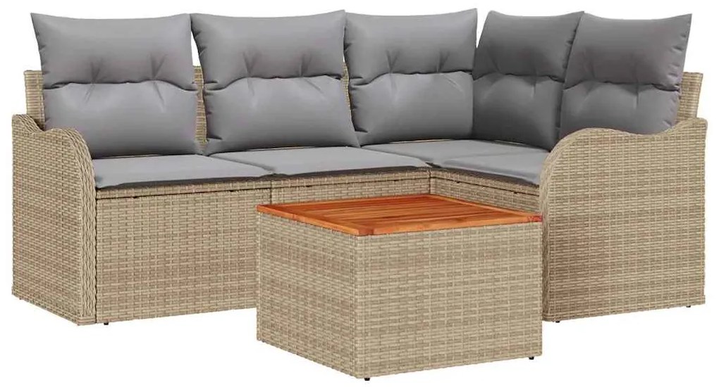 Conjunto de Sofá de Jardim 5 pcs Bege, cinza claro
