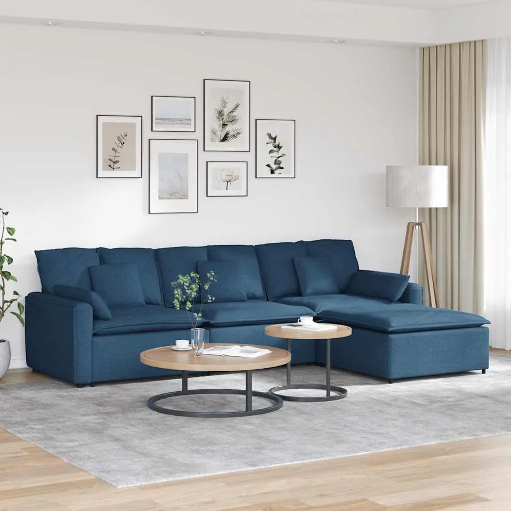 vidaXL Sofá modular com pufes e almofadas azul