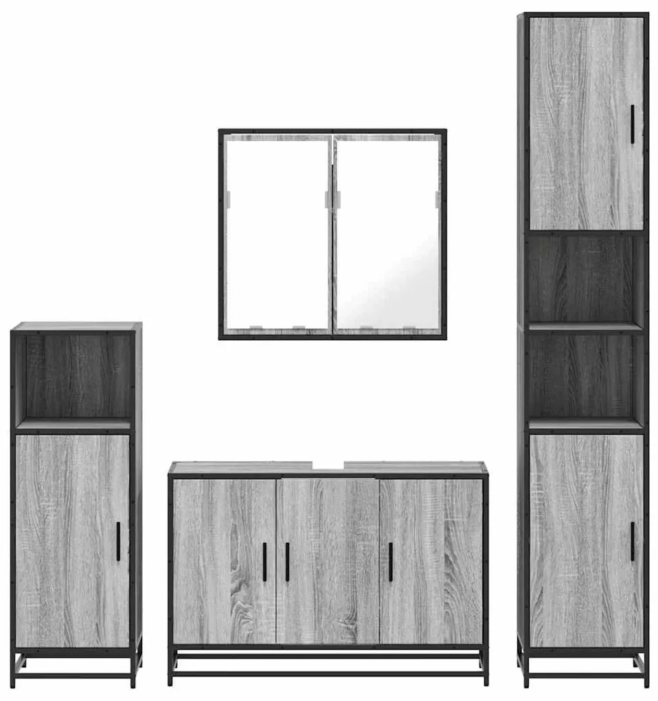 4 pcs Conjunto móveis casa de banho madeira proc. cinza sonoma