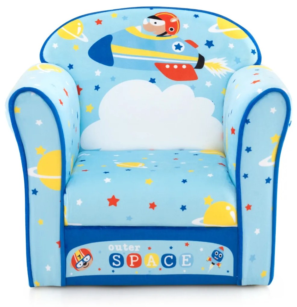 Poltrona infantil estofada, sofá infantil com moldura de madeira, superfície de veludo, enchimento de espuma para quarto 50 x 40 x 54 cm azul