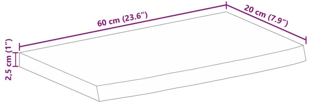 Tampo de mesa c/ borda viva 60x20x2,5cm mangueira áspera maciça