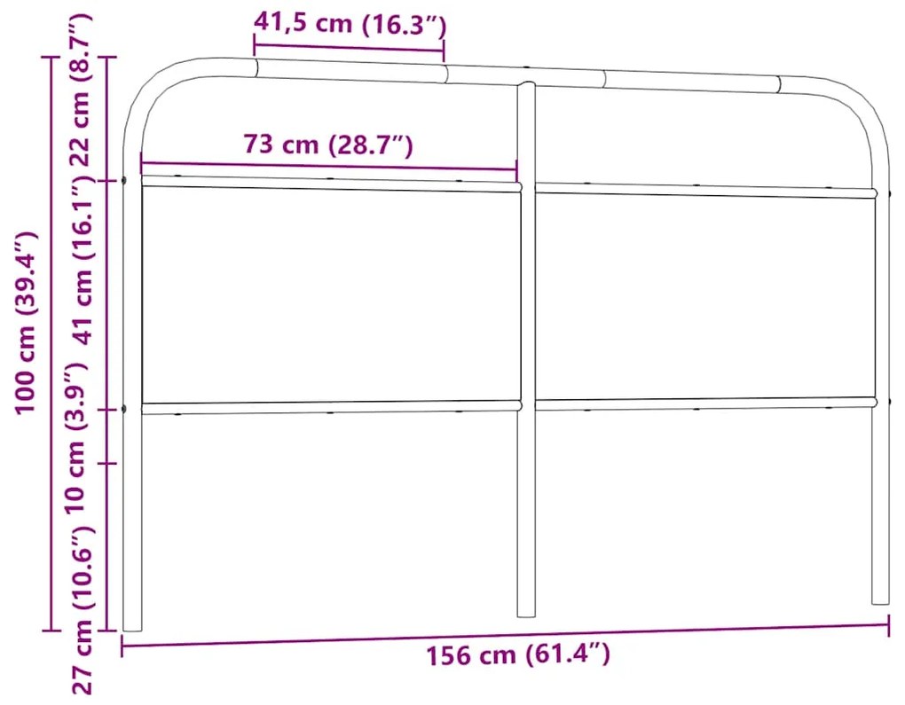 Cabeceira de cama 150 cm derivados madeira/aço carvalho fumado