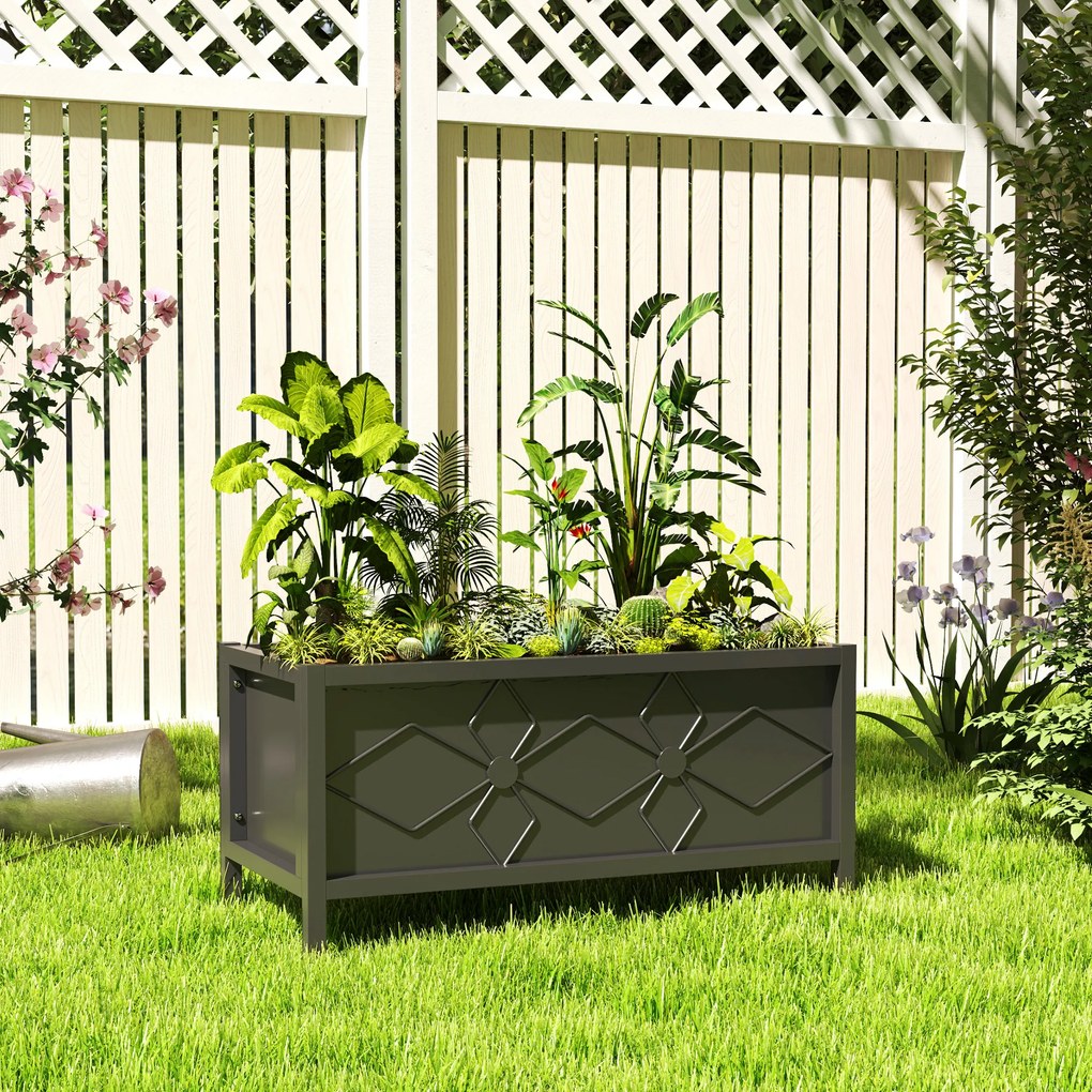 Floreira para exterior, elevada, galvanizada, com rebordo de segurança, retangular, 80 x 40 x 38 cm, preta