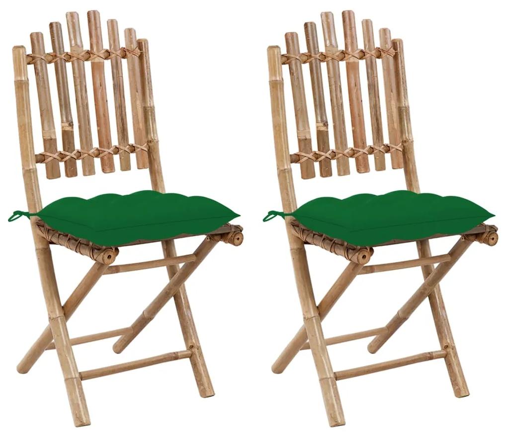 3064007 vidaXL Cadeiras de jardim dobráveis c/ almofadões 2 pcs bambu