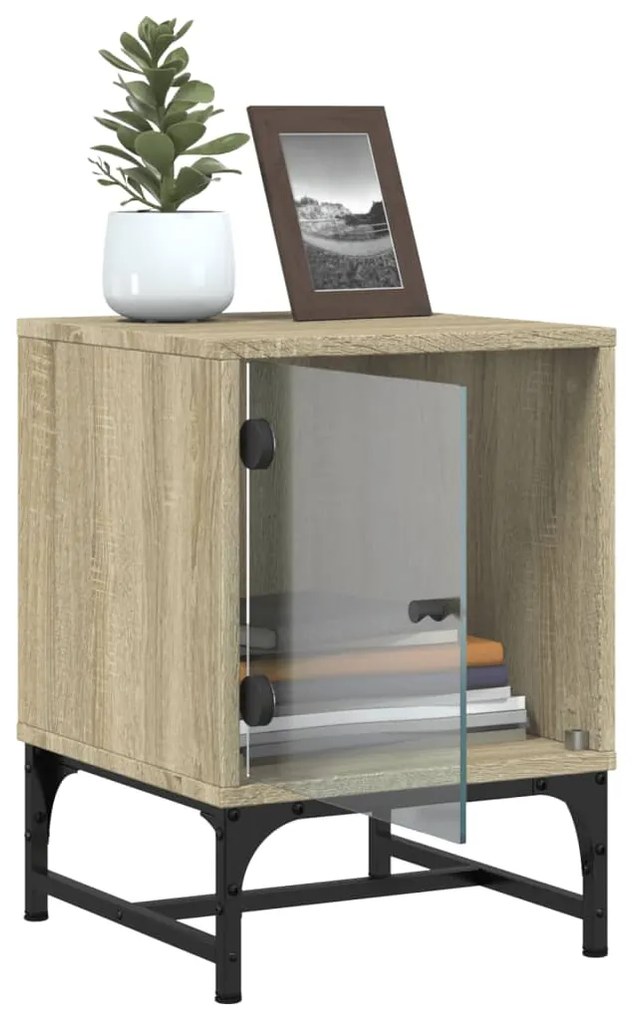 Mesa cabeceira c/ portas vidro 2 pcs 35x37x50cm carvalho sonoma