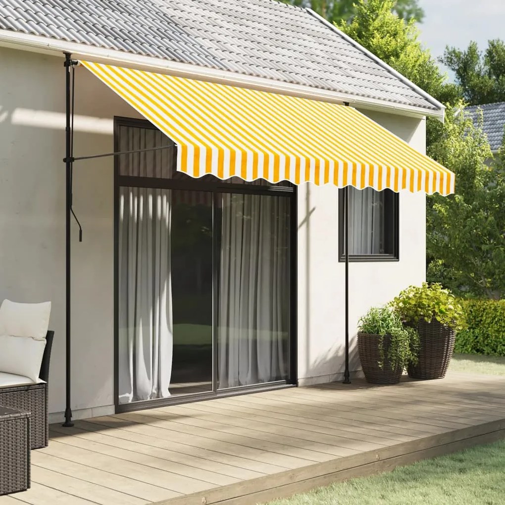 vidaXL Tecido substituição p/ sanefa toldo 3 m riscas amarelo/branco