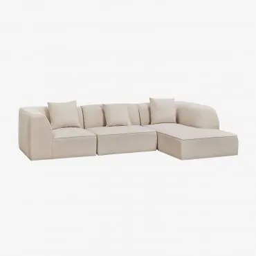 Sofá Modular Chaise Longue Direito De 3 Peças Estofado Cardea Chenille Bege Creme - Sklum