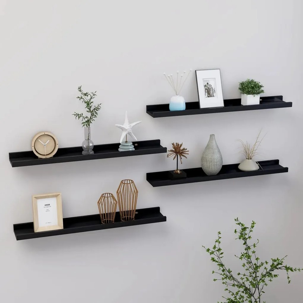 vidaXL Prateleiras de parede 4 pcs 60x9x3 cm preto