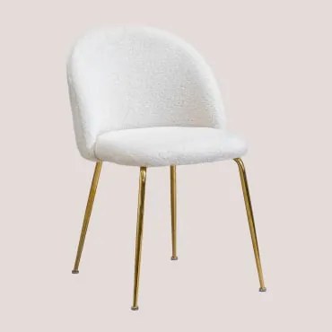 Pack De 2 Cadeiras De Jantar Estofadas Em Tecido De Ovelha Kana Design Branco & Dourado - Sklum