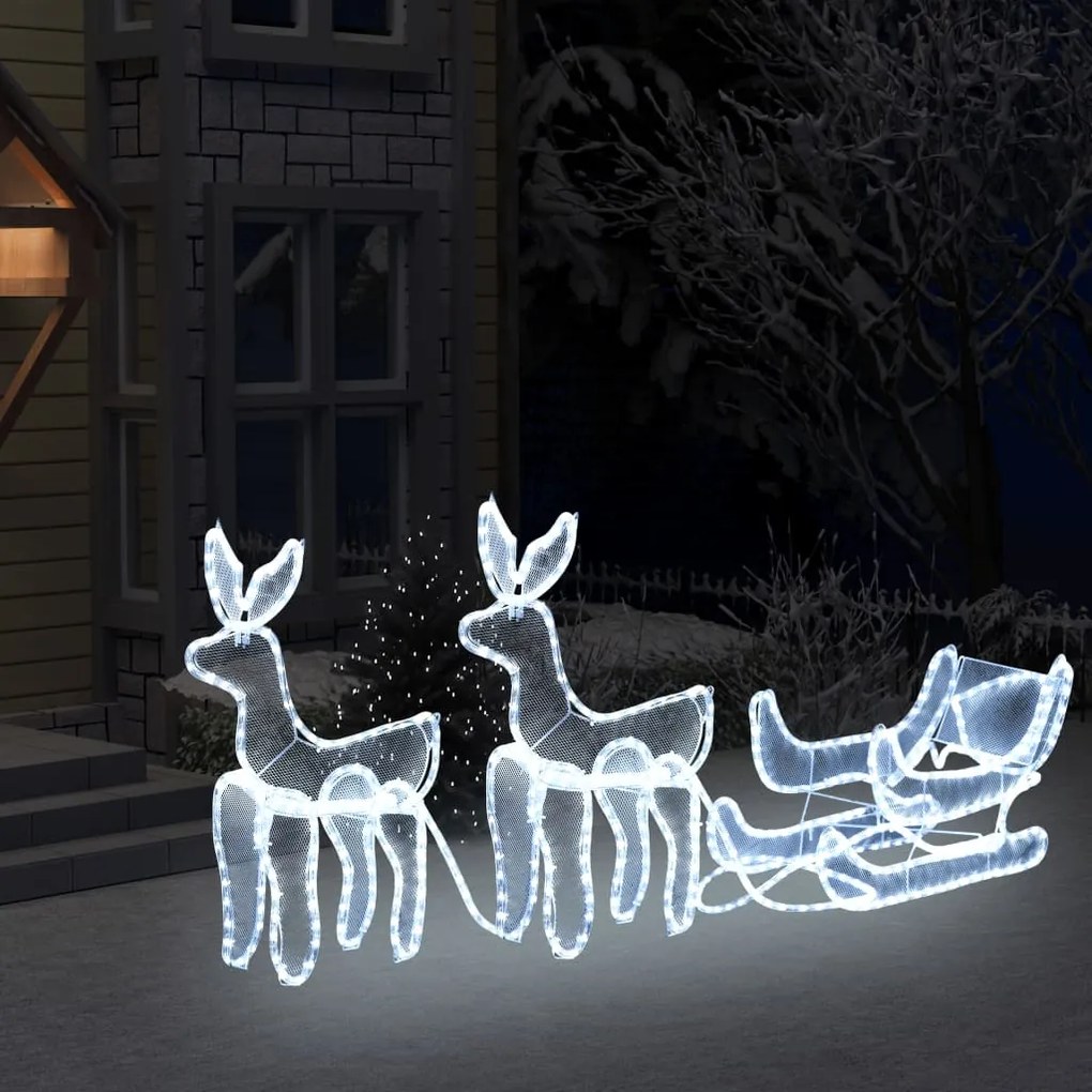 vidaXL Iluminação Natal formato 2 renas/trenó com rede 648 luzes LED