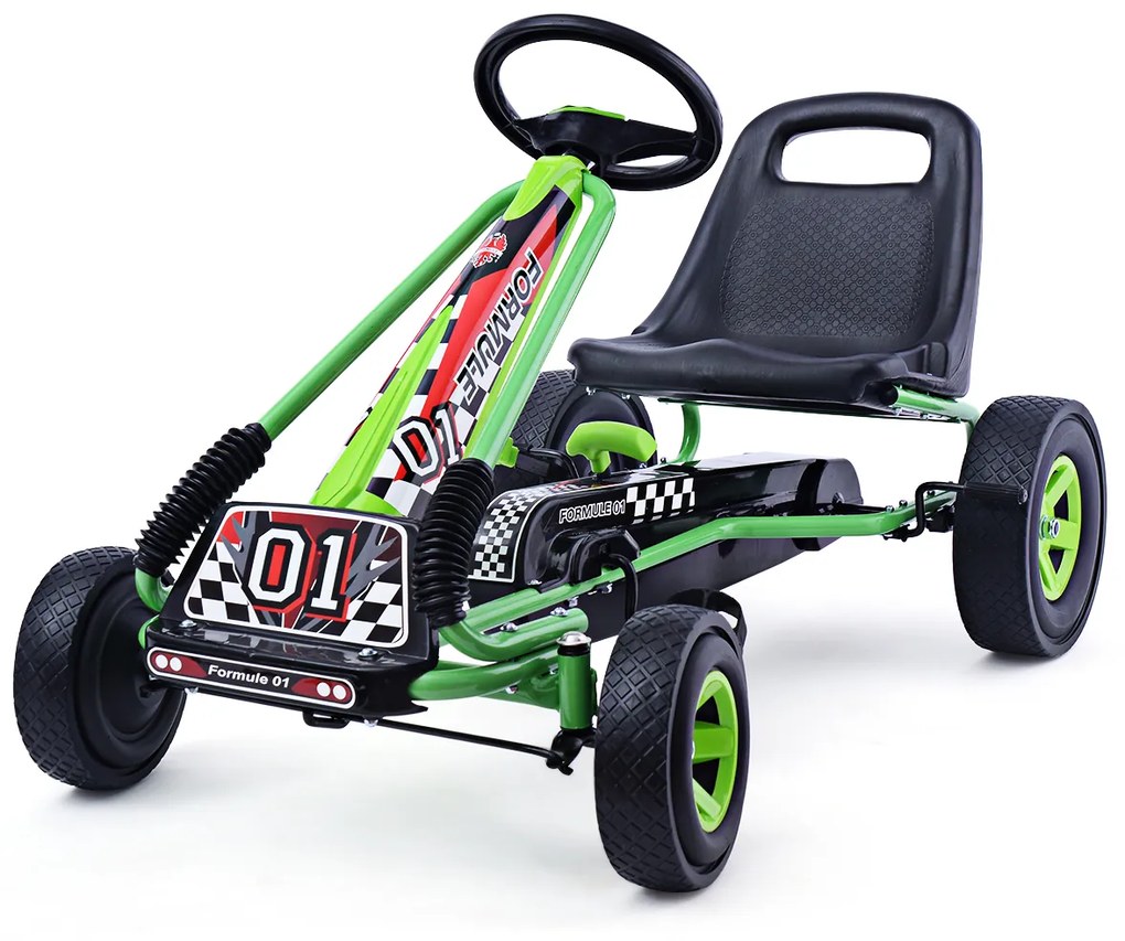 Kart Carro de pedais para crianças com rodas de borracha, embraiagem e travão 98 x 59 x 61 cm Verde