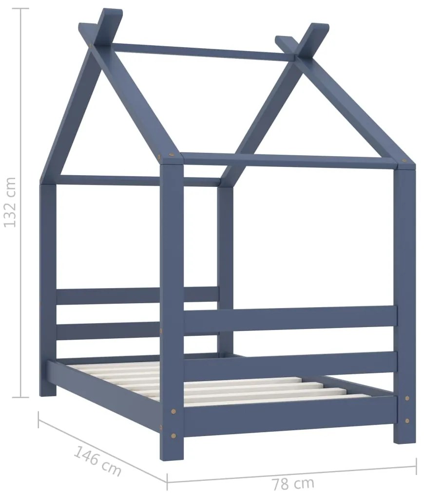 Estrutura de cama para crianças 70x140 cm pinho maciço cinzento