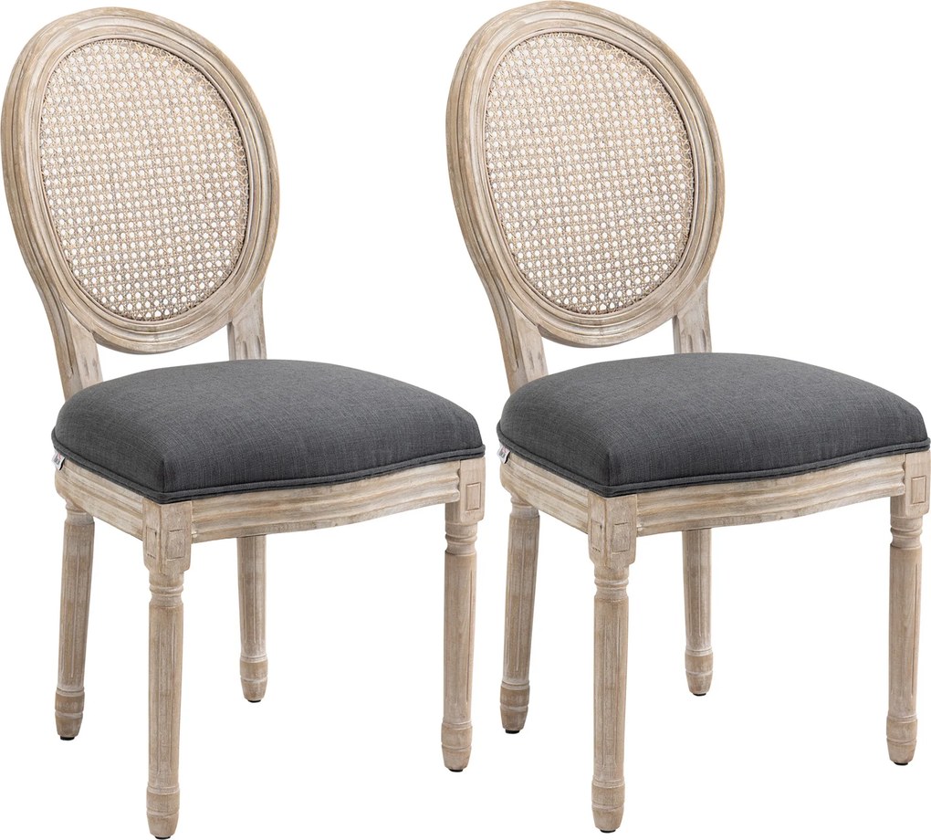 Conjunto de 2 cadeiras de sala de jantar (MESA NÃO INCLUIDA)- Cadeira de sala com medallão ao estilo Luís XVI - Madeira maciça esculpida, com acabamen