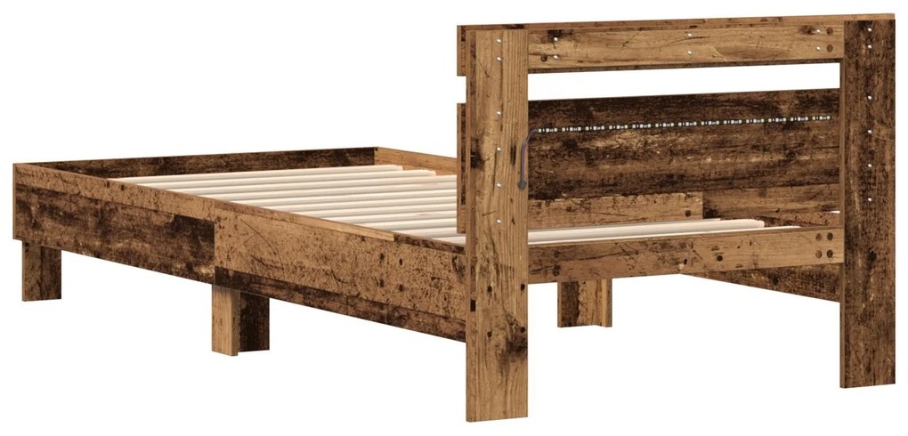 Estrutura de Cama sem Colchão com Luzes LED Madeira Velha 90x190 cm