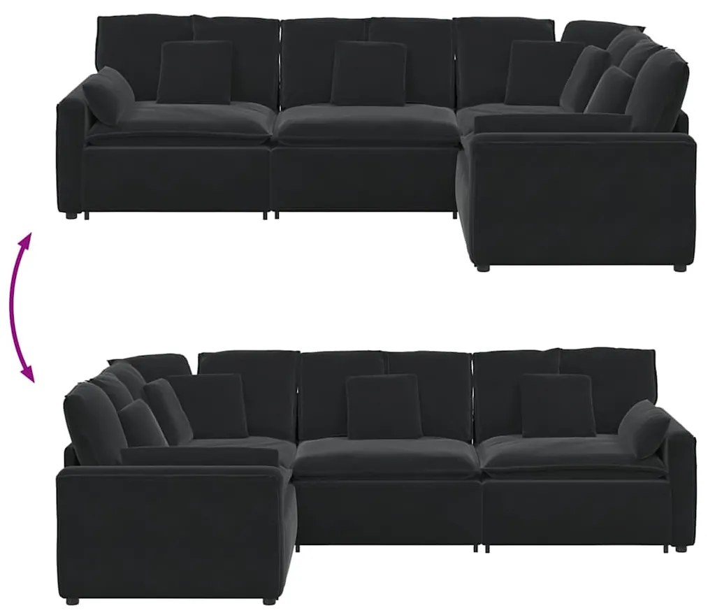 Sofá modular com almofadas veludo preto
