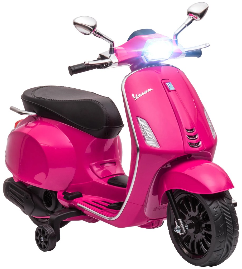 AIYAPLAY Moto Elétrica para Crianças com Licença Vespa 6V com USB MP3 Luz LED Rádio FM  Velocidade 3 km/h 107x47x73 cm Rosa