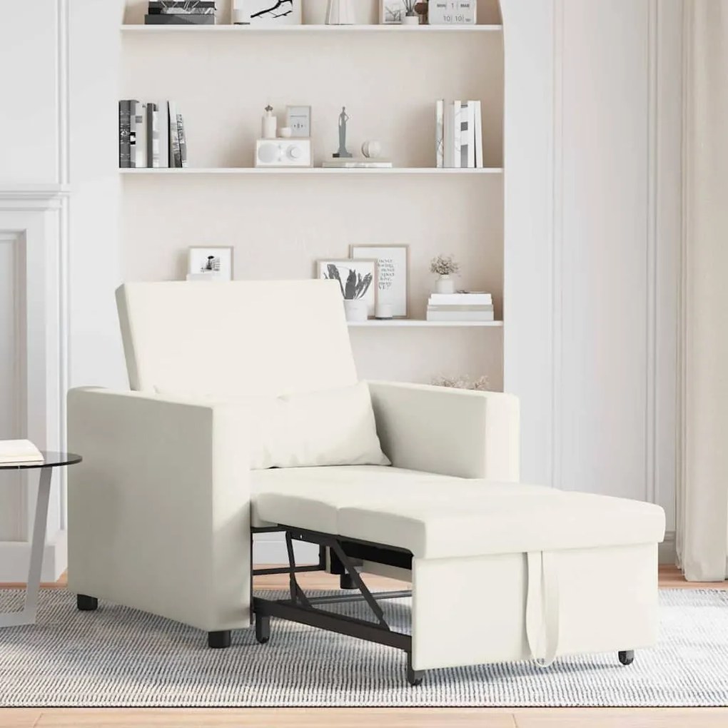 Sofá-Cama Conversível Creme em Veludo 3 em 1