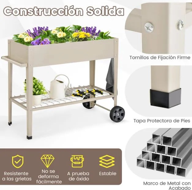 Caixa de cultivo com rodas para plantas e flores 95 x 40 x 80 cm branco