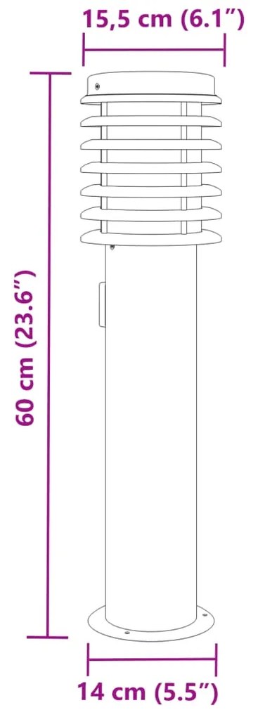 Candeeiro de chão p/ exterior c/ tomada 60 cm aço inox. preto