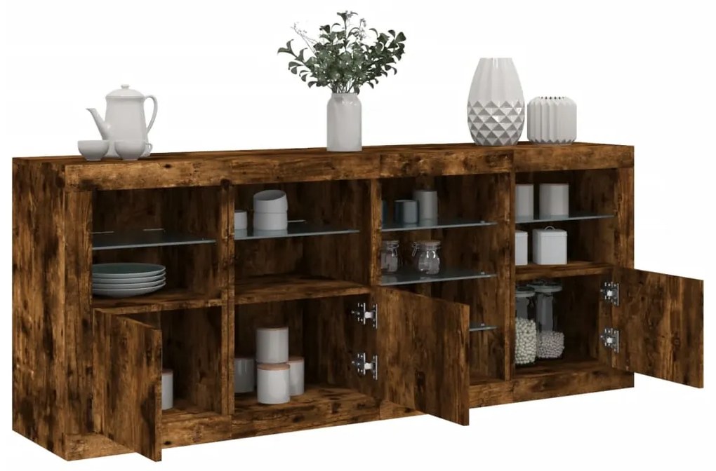 vidaXL Aparador com luzes LED 164x37x67 cm carvalho fumado