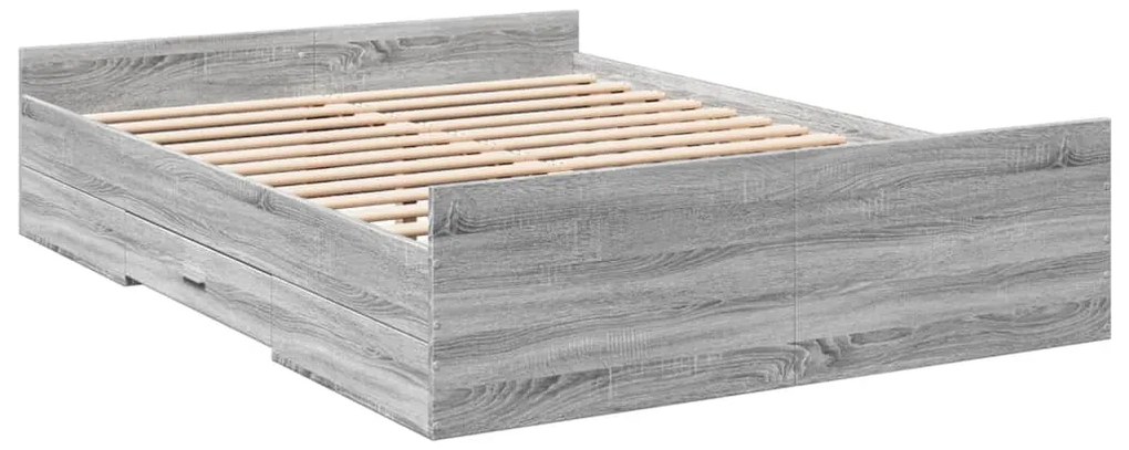 Estrutura de cama c/ gavetas derivados madeira cinza sonoma