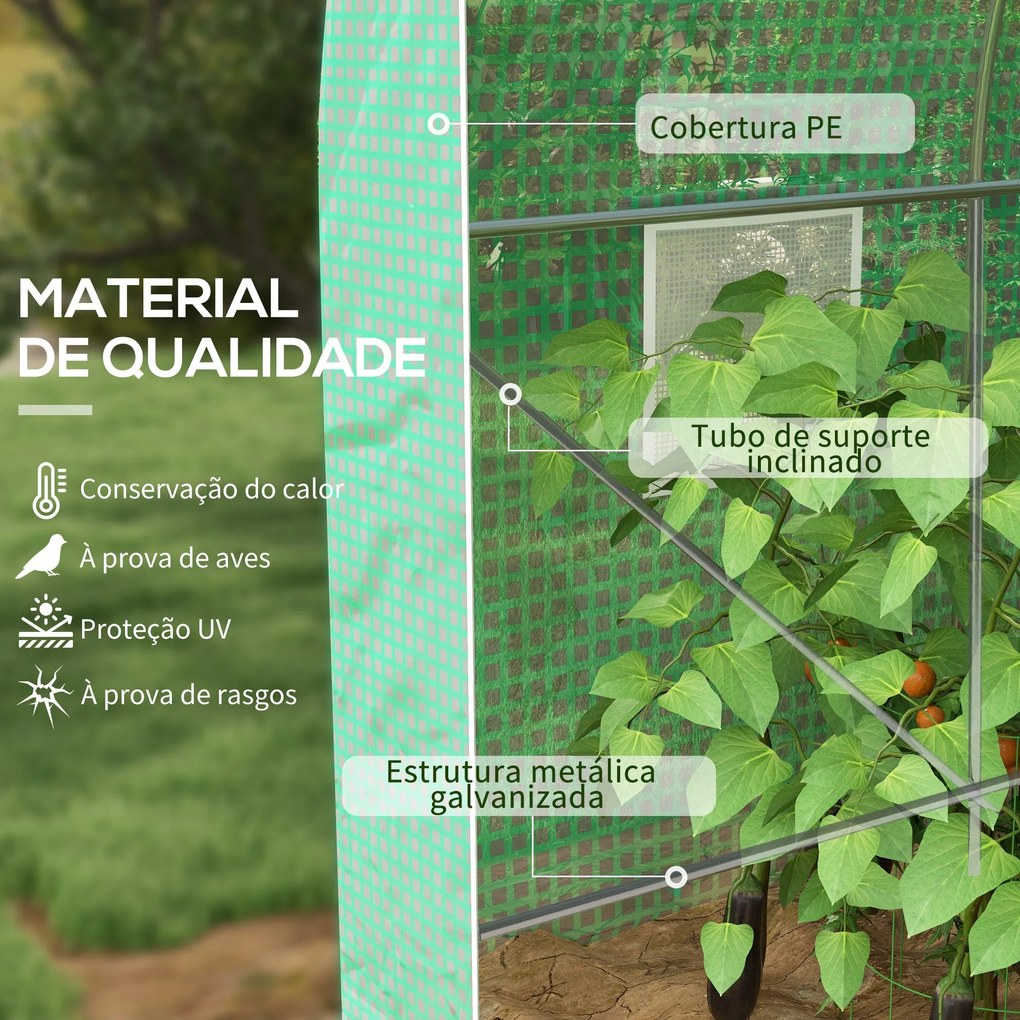 Estufa tipo Túnel 400x200x205 cm Estufa de Jardim com Porta Enrolável