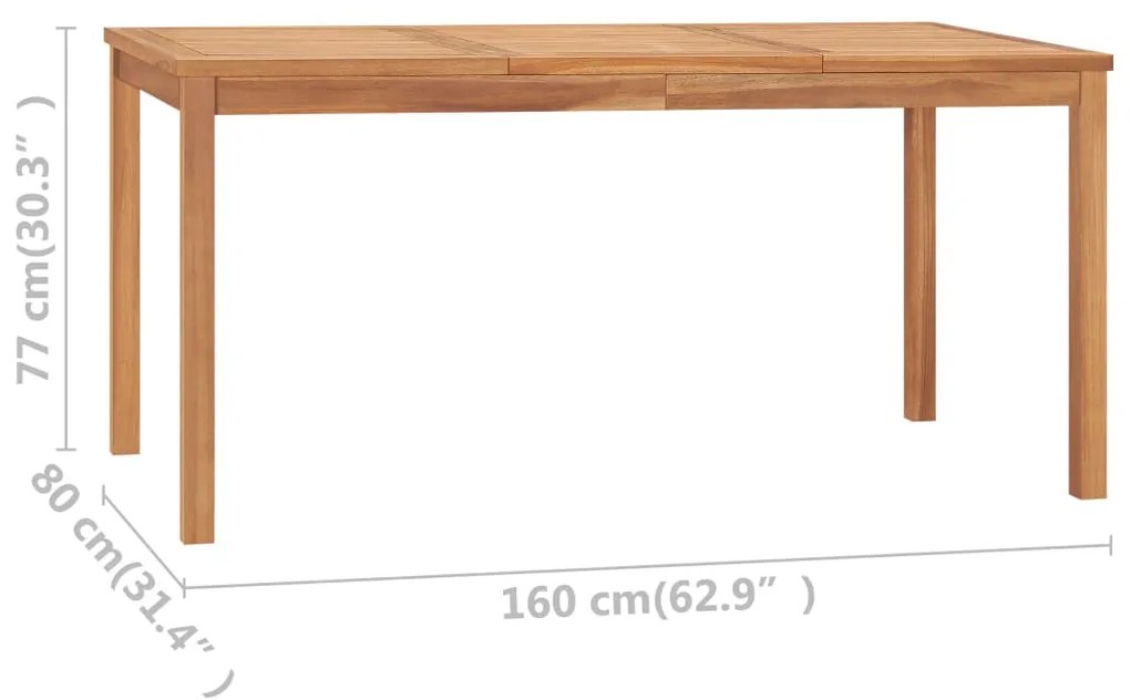 Mesa de jantar p/ jardim 160x80x77 madeira de teca maciça