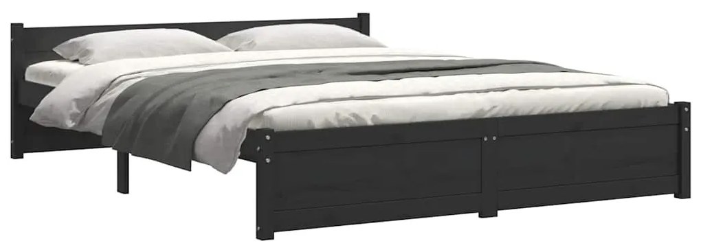 Estrutura de cama casal 135x190 cm madeira maciça preto