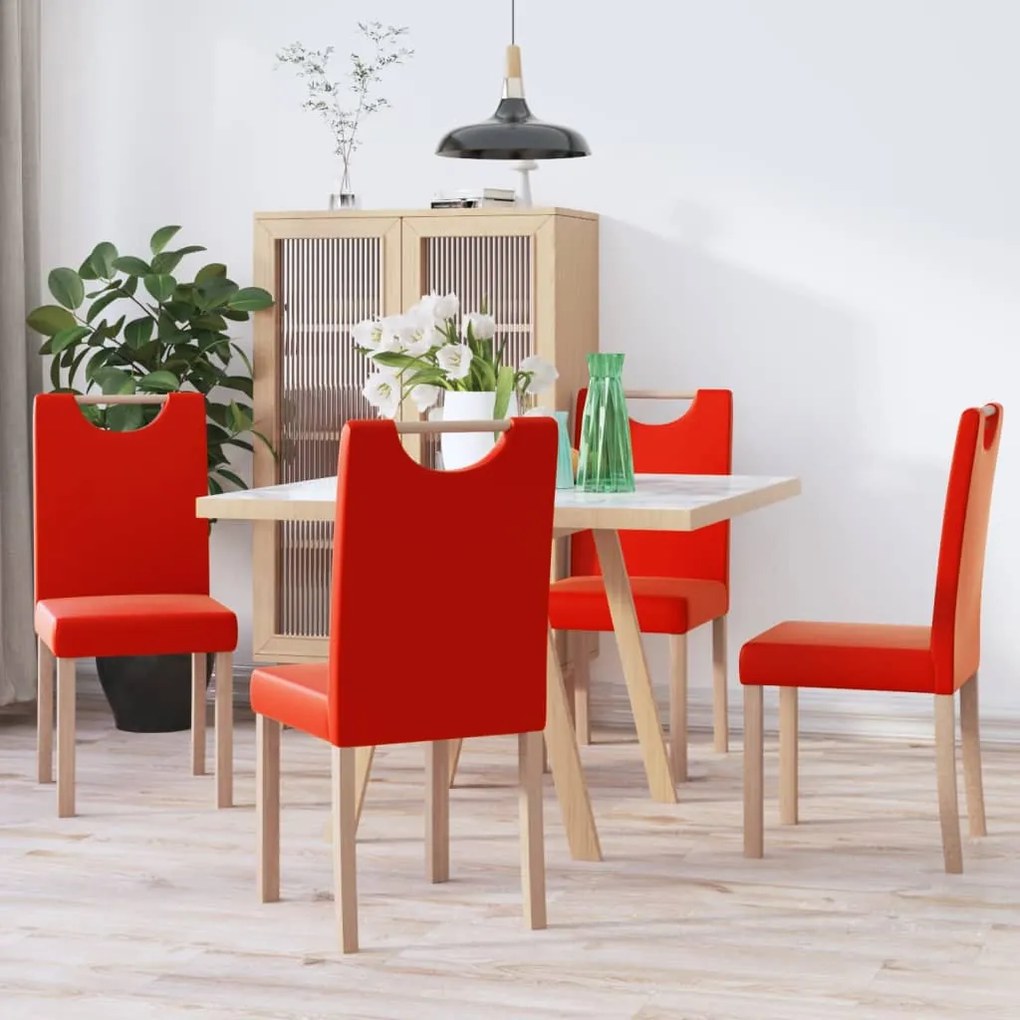 vidaXL Cadeiras de jantar 4pcs couro artificial vermelho
