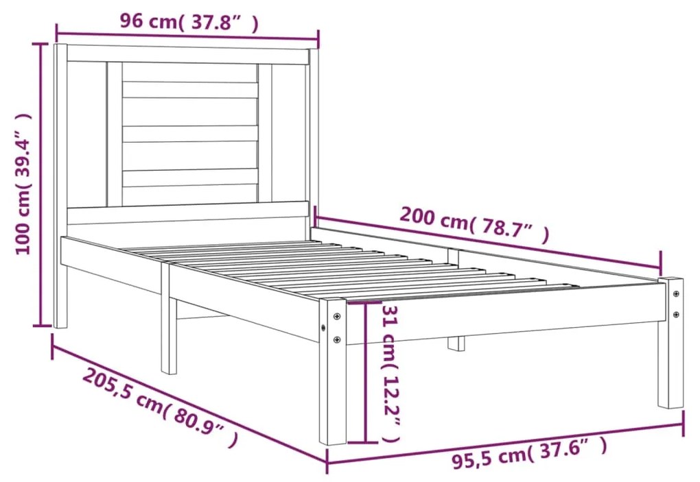 Estrutura de cama 90x200 cm pinho maciço branco