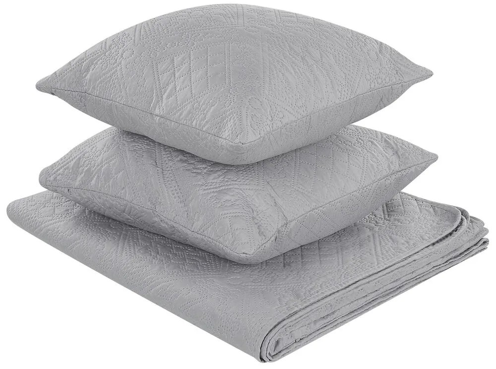 Colcha com relevo e duas almofadas cinzentas 160 x 220 cm ALAMUT Beliani