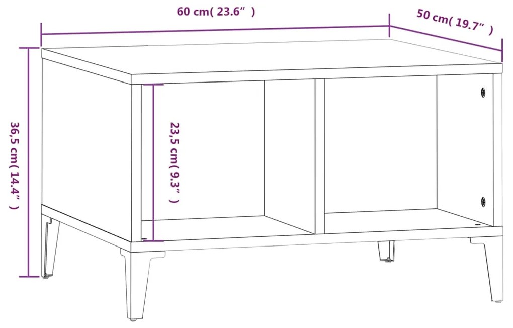 Mesa de centro 60x50x36,5cm derivados madeira carvalho castanho