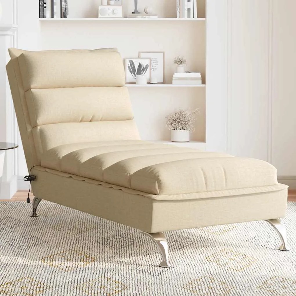 vidaXL Chaise lounge de massagem com almofadões tecido creme