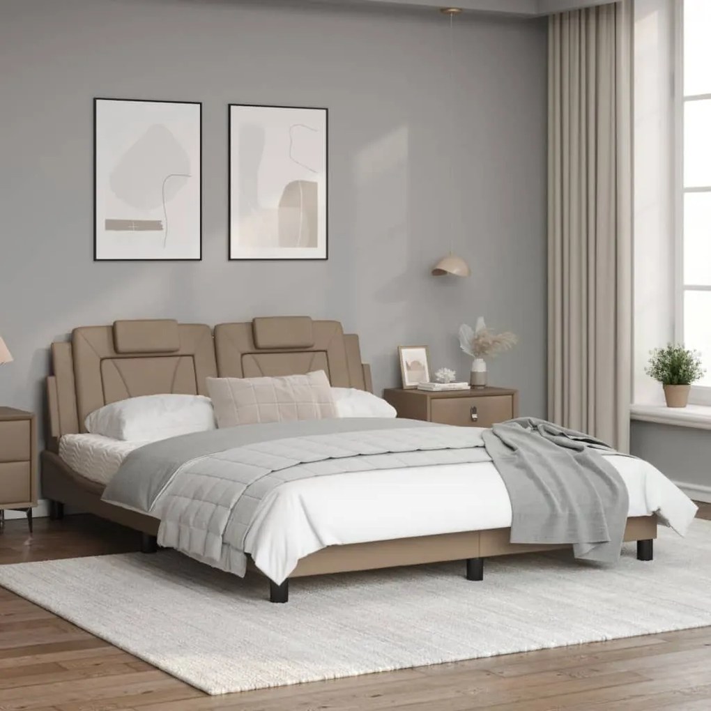 Estrutura cama cabeceira 160x200 cm couro artificial cappuccino