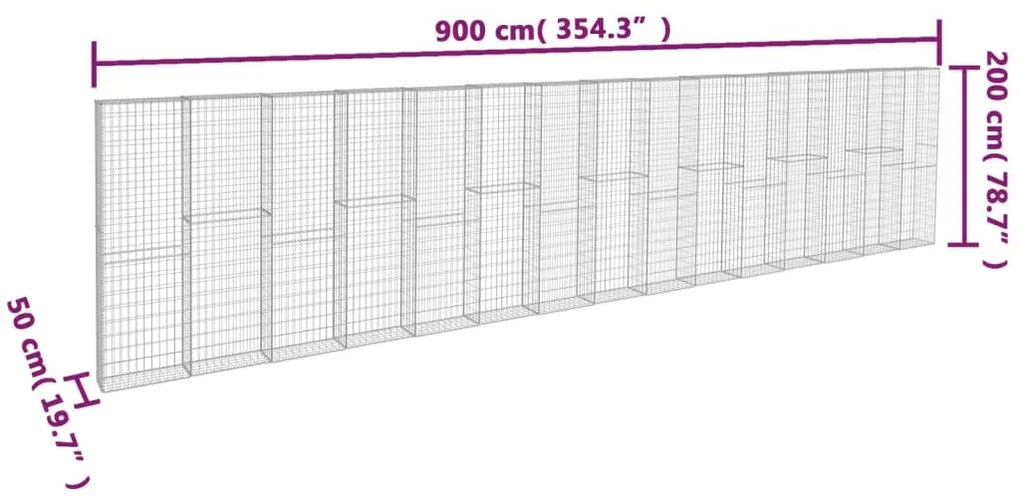 Muro gabião com tampas aço galvanizado 900x50x200 cm