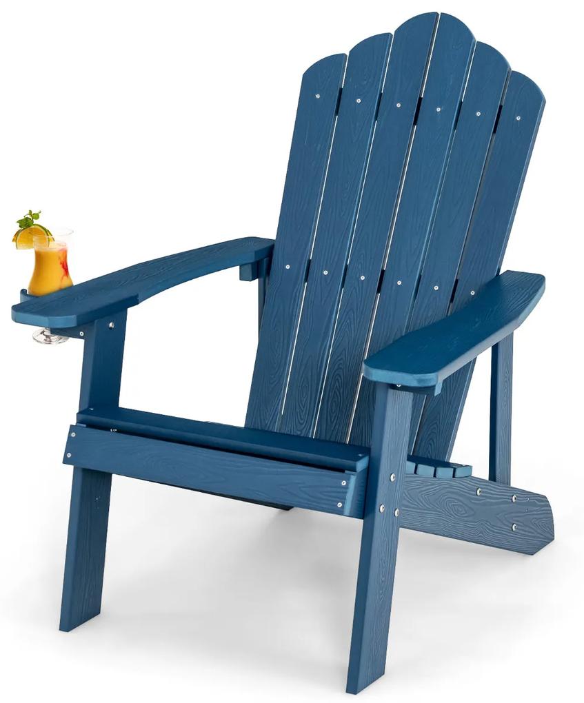 Cadeira Jardim Adirondack com porta-copos à prova de intempéries realista grão de madeira para pátio jardim terraço Azul