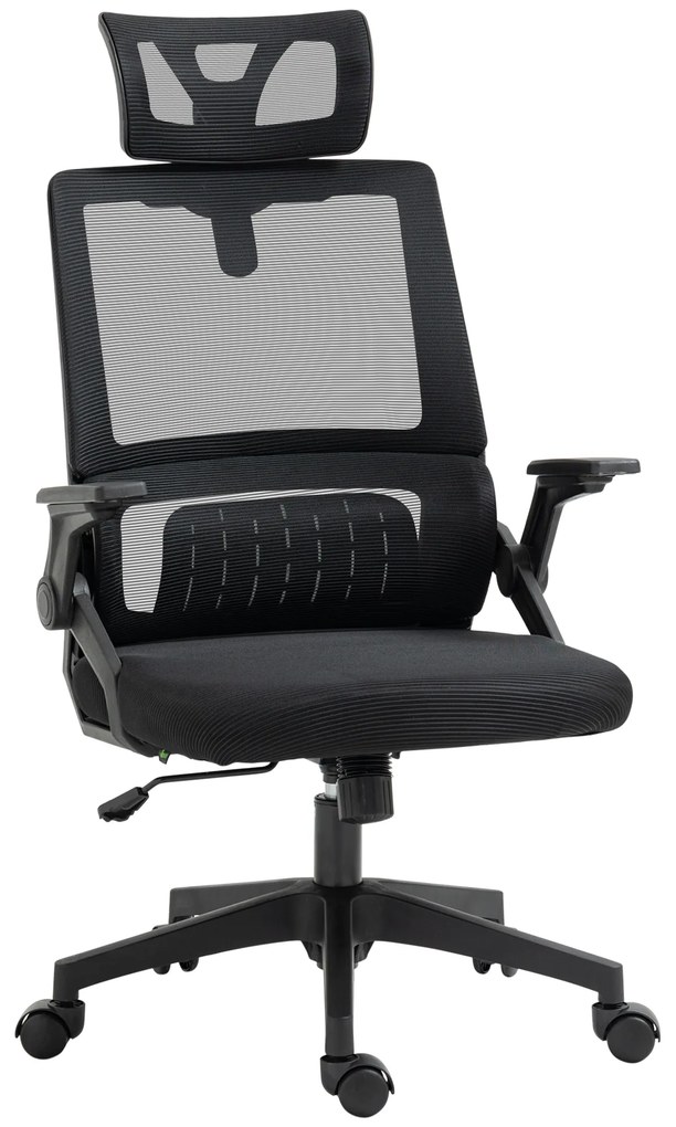 Vinsetto Cadeira de Escritório de Malha Confortável Giratória com Altura Apoio Cabeça Ajustáveis Lombar Preto 60x61x104,5-121,5 cm | Aosom Portugal