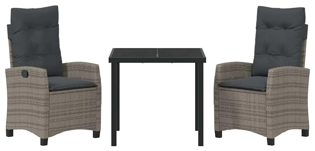 Conjunto de Jantar de Jardim com 3 Peças e Almofadas - Rattan Sintétic