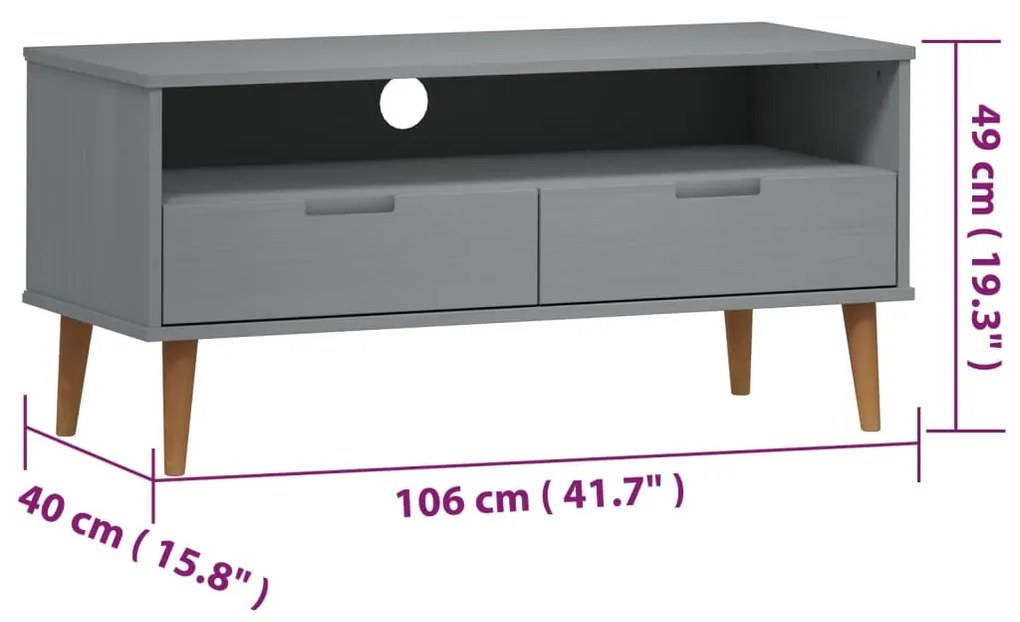 Móvel de TV Eva de 106cm em Madeira de Pinho - Cinzento - Design Escan